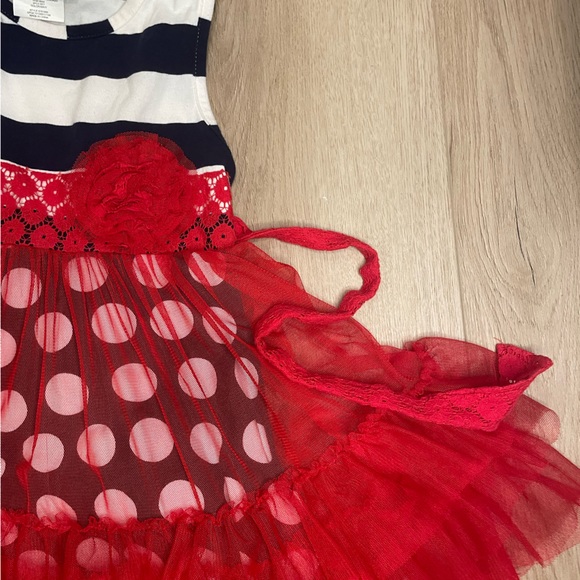 Emily Rose Girls’ Dress in navy blue, white, and red. - Picture 4 of 5